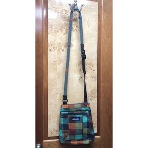 KAVU  Plaid Cross Body Bag Zip Button Fuzzy Closures